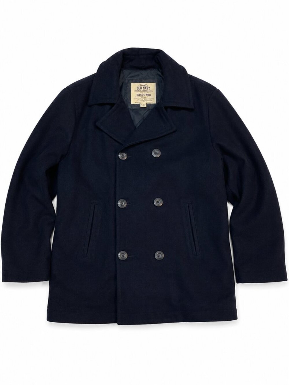 Navy Classic Wool Peacoat Mens Large Navy Double Breasted Military Coat
